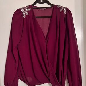 Francesca’s Women's Magenta Blouse with Silver Details
